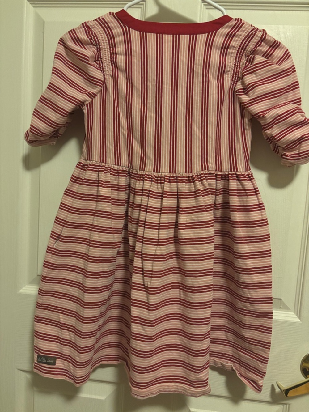 Matilda Jane Red and Cream Striped Cotton Dress with Colorful Buttons - Picture 2 of 2